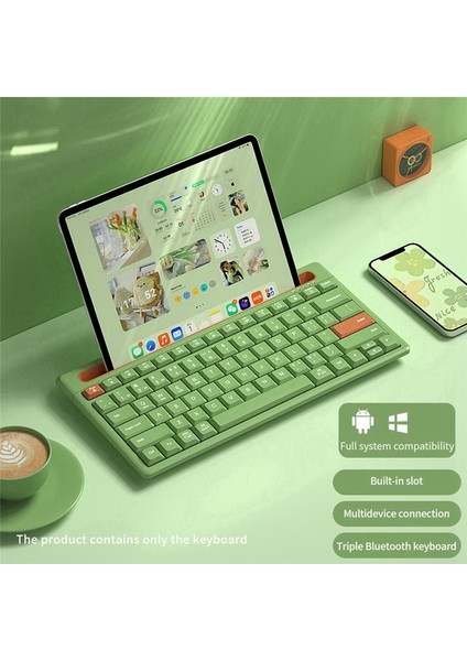 Kart Yuvası ile Kablosuz Bluetooth Klavye Çift Modlu Klavye Desteği Tablet Android Telefon Dizüstü Masaüstü Bilgisayar Yeşil (Yurt Dışından)