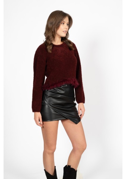 Rtd&vld Kadın S31 Fur Pull Bisiklet Yaka Eteği Tüylü Triko Kazak Bordo fiyatları