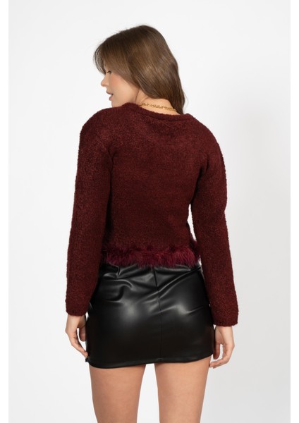 Rtd&vld Kadın S31 Fur Pull Bisiklet Yaka Eteği Tüylü Triko Kazak Bordo indirimleri
