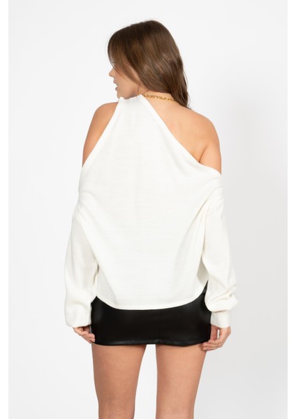 Rtd&vld Kadın VITA182 Shovlder Tek Kol Asimetrik Triko Bluz Beyaz fırsatları