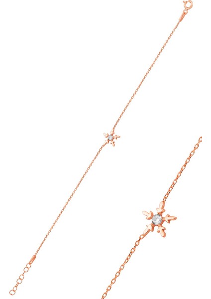 Gümüş Rose Zirkon Tek Taşlı Buz Kristali Kar Tanesi Bileklik SGTL12766ROSE
