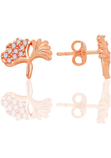 Gümüş Rose Zirkon Taşlı Birleşik Yaprak Küpe SGTL12767ROSE