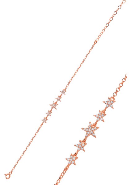 Gümüş Rose Zirkon Taşlı Kayan Yıldızlar Bileklik SGTL12765ROSE