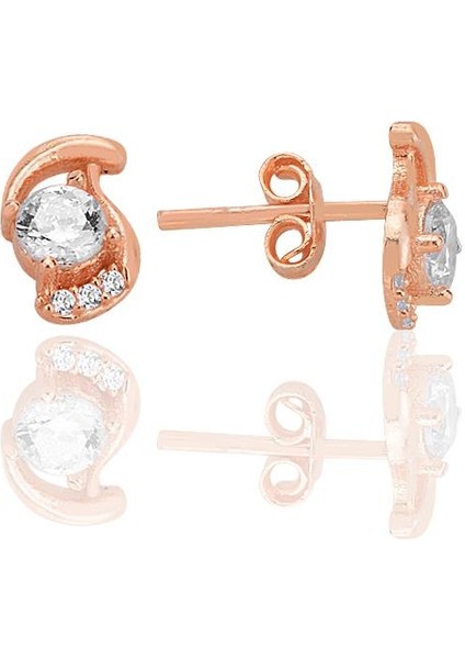 Gümüş Rose Zirkon Taşlı Göz Modeli Küpe SGTL12777ROSE