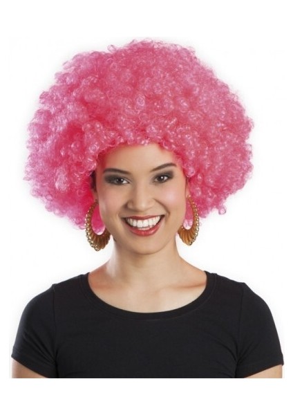 Pembe Renk Kıvırcık Afro Bonus Parti Peruğu
