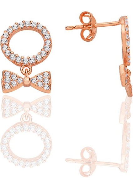 Gümüş Rose Zirkon Taşlı Sallantılı Fiyonk Küpe SGTL12775ROSE