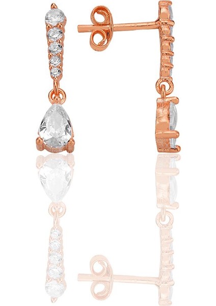 Gümüş Rose Sıra Taşlı Sallantılı Damla Küpe SGTL12773ROSE