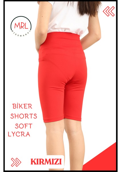 Biker Şort Kırmızı Yüksek Bel Iç Göstermez Esnek Yumuşak Likralı Soft Biker Basics HB4070