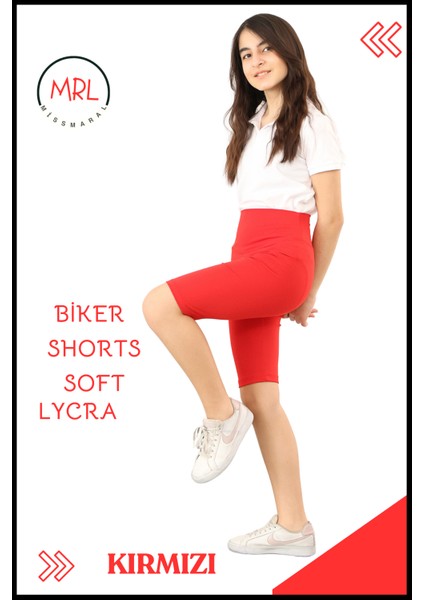 Biker Şort Kırmızı Yüksek Bel Iç Göstermez Esnek Yumuşak Likralı Soft Biker Basics HB4070