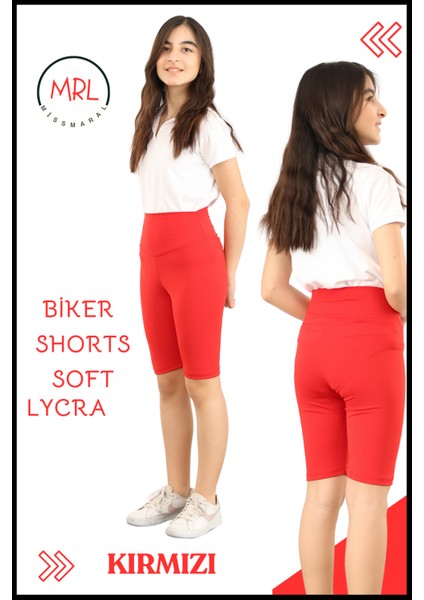 Biker Şort Kırmızı Yüksek Bel Iç Göstermez Esnek Yumuşak Likralı Soft Biker Basics HB4070