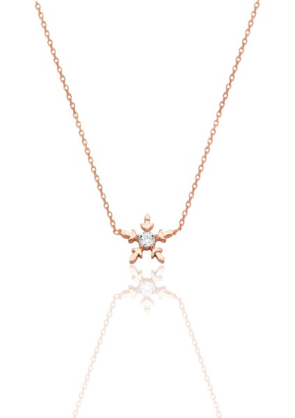 Gümüş Rose Zirkon Tek Taşlı Mini Buz Kristali Kar Tanesi Kolye SGTL12793ROSE