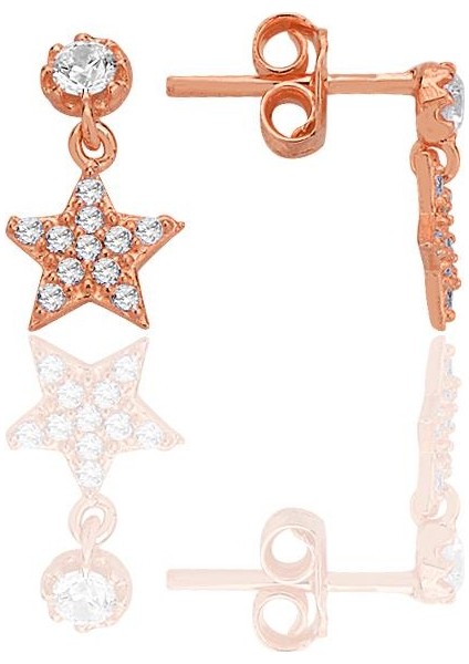 Gümüş Rose Zirkon Taşlı Sallantılı Yıldız Küpe SGTL12780ROSE