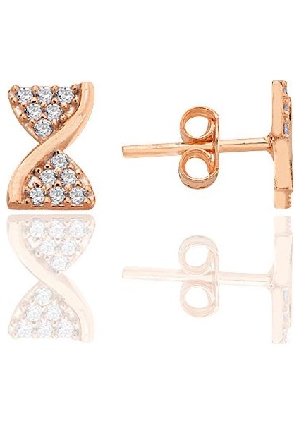 Gümüş Rose Zirkon Taşlı Fiyonk Küpe SGTL12772ROSE