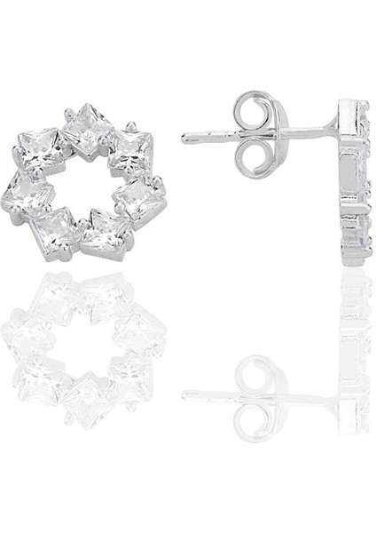 Gümüş Rodyumlu Baget Kesim Zirkon Taşlı Yıldız Çiçeği Küpe SGTL12774RODAJ