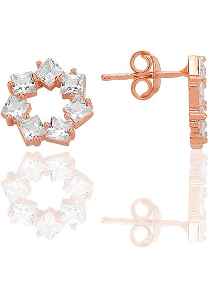 Gümüş Rose Baget Kesim Zirkon Taşlı Yıldız Çiçeği Küpe SGTL12774ROSE