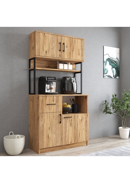 MTD0102 Inci 90 cm Kapaklı Çekmeceli Raflı Mutfak Dolabı Çam