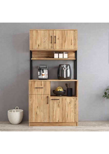 MTD0102 Inci 90 cm Kapaklı Çekmeceli Raflı Mutfak Dolabı Çam