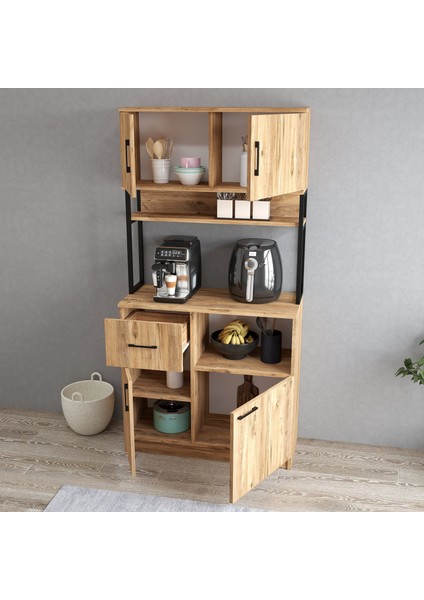 MTD0102 Inci 90 cm Kapaklı Çekmeceli Raflı Mutfak Dolabı Çam