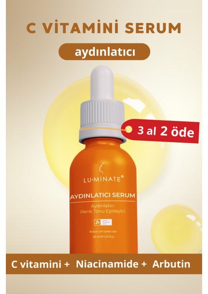 C Vitamini Serum Arbutin Niacinamid Renk Tonu Eşitleyici 30 Ml