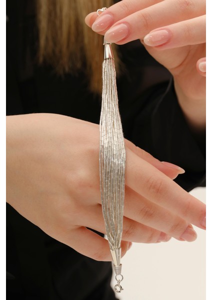 Gümüş Özel Tasarımlı Modern Görünümlü 25 Sıra Likit Bileklik SGTL12804GUMUS