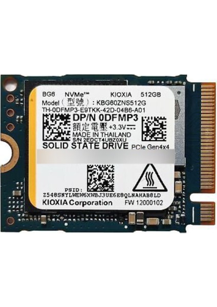 Kıoxıa KBG60ZNS512G 512GB 4800/4000MB/S M.2 2230 Pcı-E Nvme SSD Bulk