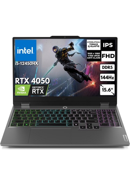 Loq 15IAX9 I5-12450HX 24 GB 512 GB SSD 6gb Rtx 4050 15.6" Fhd 144Hz Freedos Gaming Notebook 83GS007WTR Bt5
