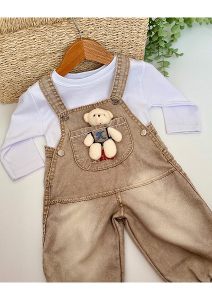 Unisex Ayıcıklı Bebek Kot Slopet 6-9-12-18 Ay Takım, Bady Çizgili
