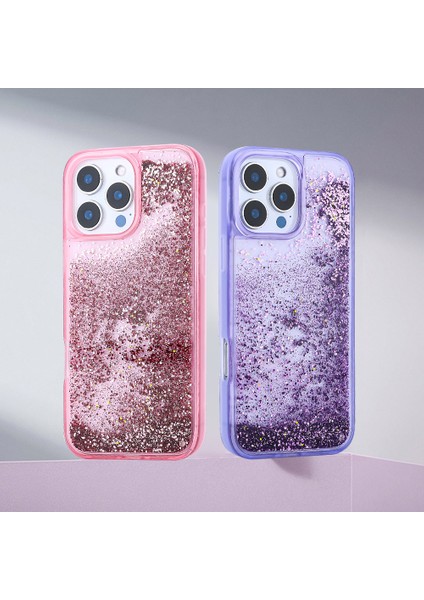 Apple iPhone 16 Pro Kılıf Sıvılı Simli Şeffaf Arka Yüzey Keto Silikon Kapak modelleri