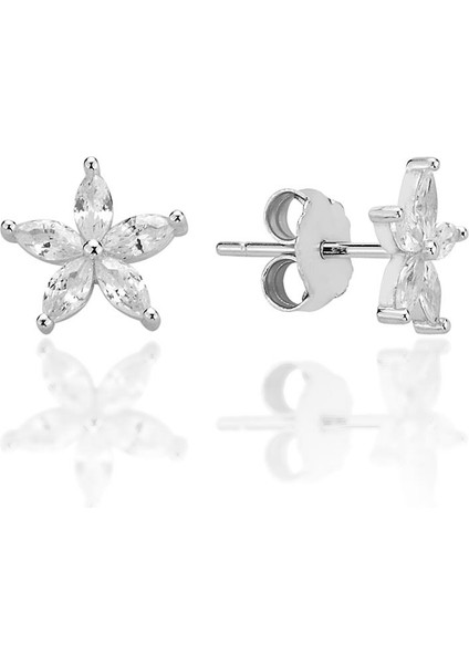 Gümüş Rodyumlu Markiz Kesim Zirkon Taşlı Lotus Küpe SGTL12796RODAJ