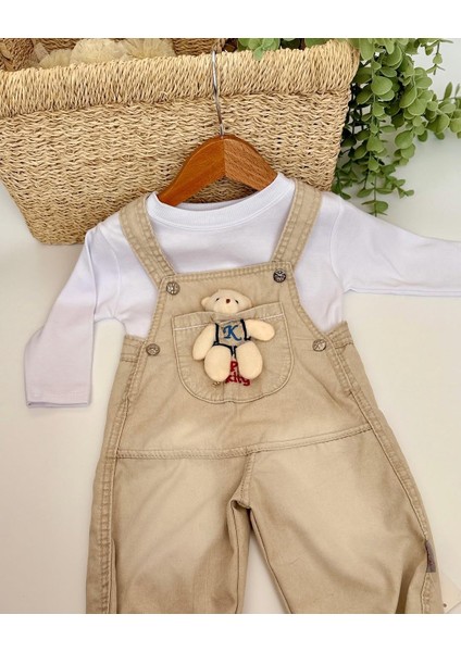 Unisex Ayıcıklı Bebek Kot Slopet 6-9-12-18 Ay Takım, Bady Çizgili