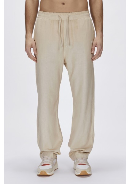 Bad Bear Flow Bol Kesim Erkek Keten Pantolon Bej