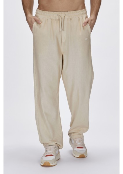 Bad Bear Flow Bol Kesim Erkek Keten Pantolon Bej