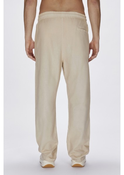 Bad Bear Flow Bol Kesim Erkek Keten Pantolon Bej