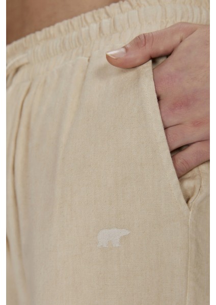 Bad Bear Flow Bol Kesim Erkek Keten Pantolon Bej modelleri