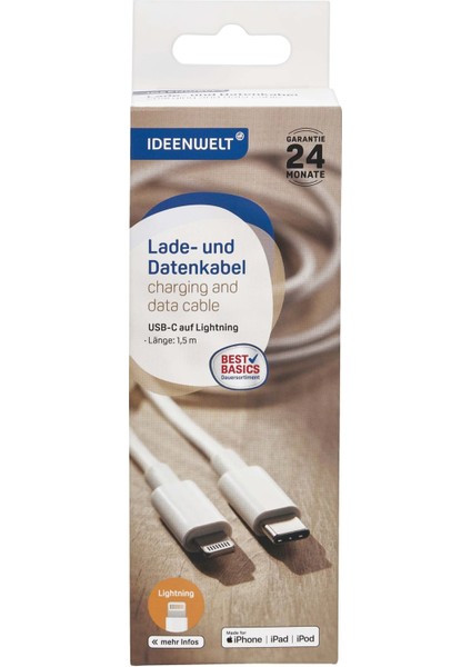 Ideenwelt Data Aktarımı ve Şarj Kablosu USB C-Lightning 1,5 Metre