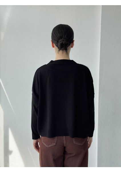 Tasarım Inci Detaylı Retro Triko Üst Kadın Siyah fırsatları