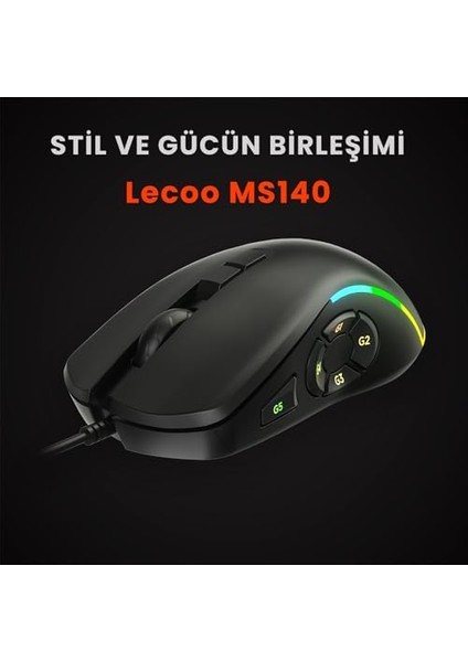 Menashop MS140 Kablolu 6400DPI 10 Makro Tuşlu Rgb LED Aydınlatmalı Gaming Optik Mouse Siyah