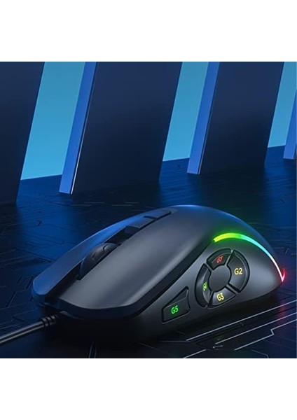 Menashop MS140 Kablolu 6400DPI 10 Makro Tuşlu Rgb LED Aydınlatmalı Gaming Optik Mouse Siyah