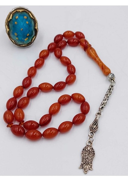 Turuncu Hareli Arpa Kesim Alpaka Püskül Kehribar Tesbih modelleri