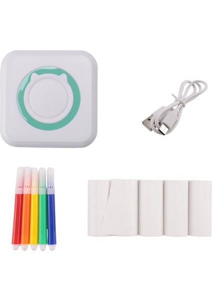 Mini Taşınabilir Termal Yazıcı Kablosuz Bluetooth Yazıcı Termal Kağıt + Renkli Kalem ile Çok Fonksiyonlu Etiket Yazıcısı A (Yurt Dışından)