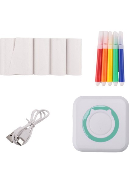 Mini Taşınabilir Termal Yazıcı Kablosuz Bluetooth Yazıcı Termal Kağıt + Renkli Kalem ile Çok Fonksiyonlu Etiket Yazıcısı A (Yurt Dışından)