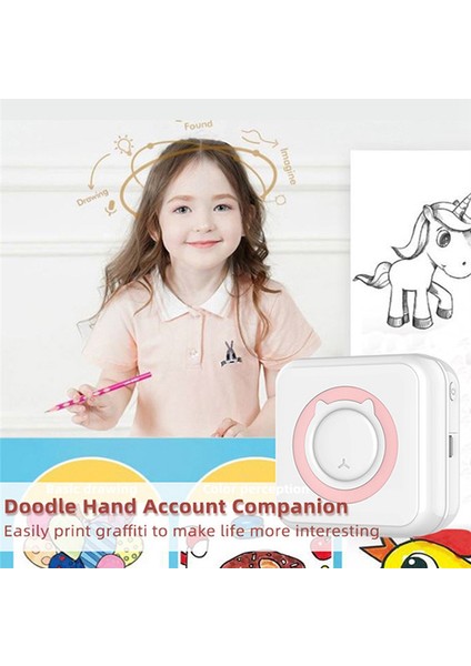 Mini Termal Yazıcı Kablosuz Bluetooth Yazıcı Kendinden Yapışkanlı Kağıt + Renkli Kalem Pembe ile Çok Fonksiyonlu Etiket Yazıcısı (Yurt Dışından)