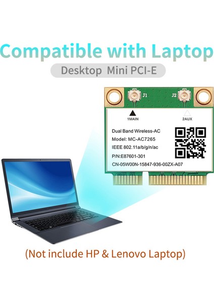 1200 Mbps Bluetooth 4.2 Mini Pcı-E Wifi Kartı -AC7265 Kablosuz Ağ Kartı 7265 802.11AC 2.4g 5 Ghz Dizüstü Bilgisayar Için 7260HMW (Yurt Dışından)