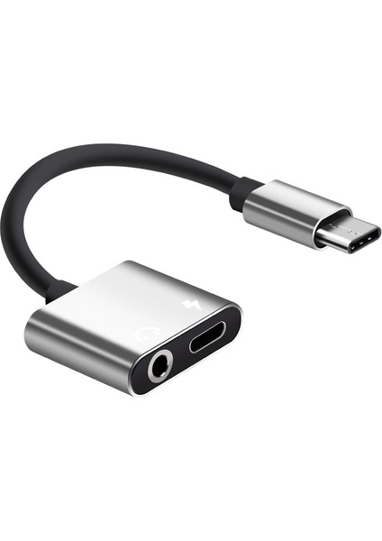 2'si 1 Arada Type-C - 3,5 mm Kulaklık Jakı Adaptörü/konnektör Şarj Cihazı, Kulaklık Aux Sesi ve Şarj Adaptörü Gümüş (Yurt Dışından)