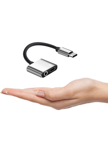 2'si 1 Arada Type-C - 3,5 mm Kulaklık Jakı Adaptörü/konnektör Şarj Cihazı, Kulaklık Aux Sesi ve Şarj Adaptörü Gümüş (Yurt Dışından) fırsatları
