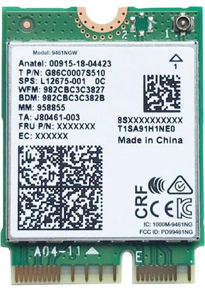 9461NGW Wifi Kartı + Bölme Kiti Ac 9461 2.4g/5g Çift Bant 802.11AC M2 Anahtar E Cnvı Bluetooth 5.0 Kablosuz Adaptör (Yurt Dışından)