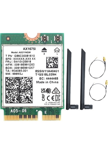 AX1675I Wıfı Kartı + 2X8DB Anten Wifi 6e M.2 Anahtar E Cnvio 2 Tri Band 2.4g/5g/6ghz Kablosuz Kart AX211 Bt 5.2 Win 10 Için (Yurt Dışından)