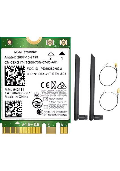 8260 8260NGW Wifi Kartı + 2X8DB Anten 2.4g/5 Ghz 867 M Bluetooth 4.2 Ngff M.2 Wifi Kablosuz Kart Modülü Ac 8260 Için (Yurt Dışından)