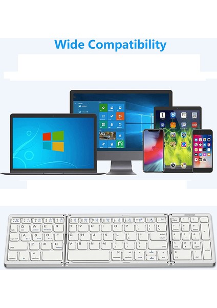 Katlanabilir Bluetooth Klavye, Ios, Android, Windows Pc Dizüstü Akıllı Telefon Için USB Şarj Edilebilir Kablosuz Klavye - Gümüş (Yurt Dışından)