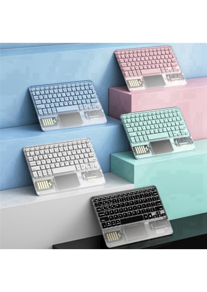 Kablosuz Dokunmatik Klavye Arkadan Aydınlatmalı Klavye Rgb Tuş Takımı Şeffaf Kristal Bluetooth Klavye Pc Için Evrensel, Siyah (Yurt Dışından)